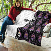 Personalized Bowling Flame Quilt Black and White Split Pattern and Purple Fireball Graphics - Wonder Print Shop