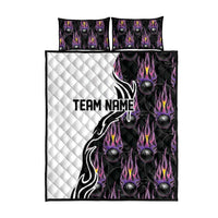 Personalized Bowling Flame Quilt Bed Set Black and White Split Pattern and Purple Fireball Graphics - Wonder Print Shop