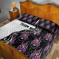 Personalized Bowling Flame Quilt Bed Set Black and White Split Pattern and Purple Fireball Graphics - Wonder Print Shop