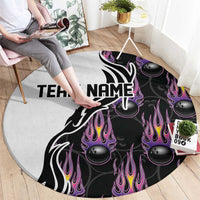 Personalized Bowling Flame Round Carpet Black and White Split Pattern and Purple Fireball Graphics - Wonder Print Shop