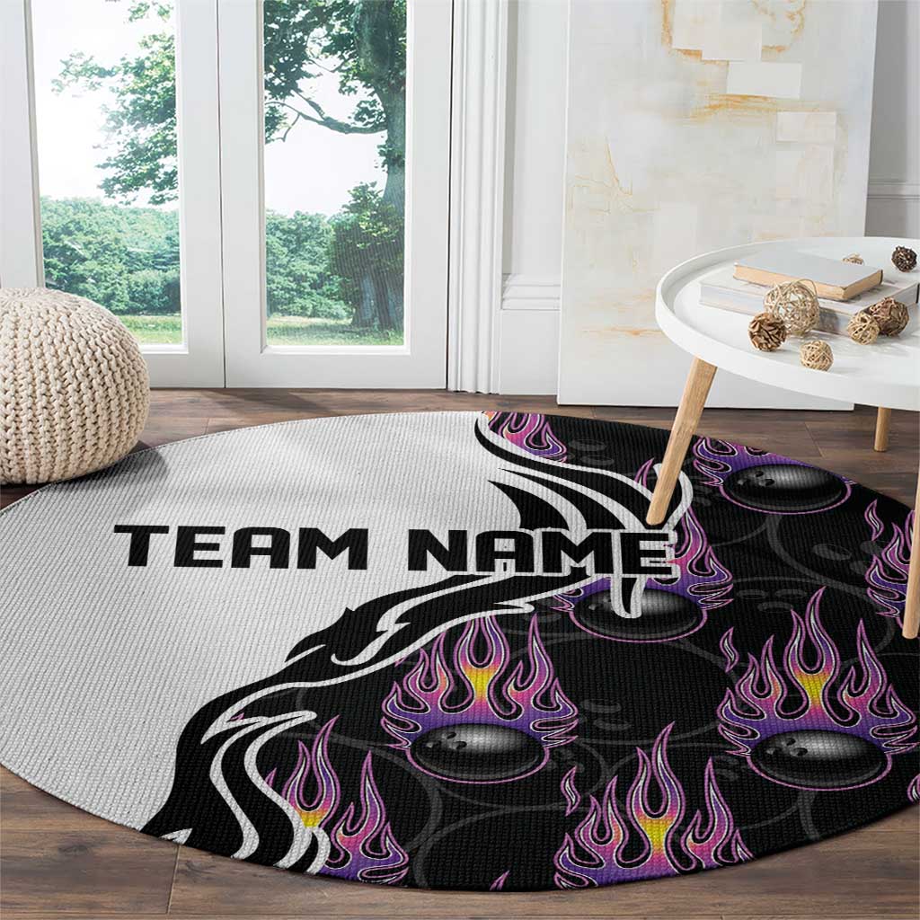 Personalized Bowling Flame Round Carpet Black and White Split Pattern and Purple Fireball Graphics - Wonder Print Shop