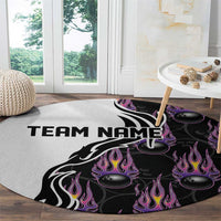 Personalized Bowling Flame Round Carpet Black and White Split Pattern and Purple Fireball Graphics - Wonder Print Shop