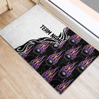 Personalized Bowling Flame Rubber Doormat Black and White Split Pattern and Purple Fireball Graphics - Wonder Print Shop