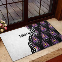 Personalized Bowling Flame Rubber Doormat Black and White Split Pattern and Purple Fireball Graphics - Wonder Print Shop
