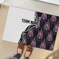Personalized Bowling Flame Rubber Doormat Black and White Split Pattern and Purple Fireball Graphics - Wonder Print Shop