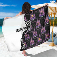 Personalized Bowling Flame Sarong Black and White Split Pattern and Purple Fireball Graphics - Wonder Print Shop