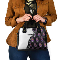 Personalized Bowling Flame Shoulder Handbag Black and White Split Pattern and Purple Fireball Graphics - Wonder Print Shop