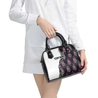 Personalized Bowling Flame Shoulder Handbag Black and White Split Pattern and Purple Fireball Graphics - Wonder Print Shop