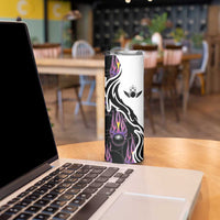 Personalized Bowling Flame Skinny Tumbler Black and White Split Pattern and Purple Fireball Graphics - Wonder Print Shop