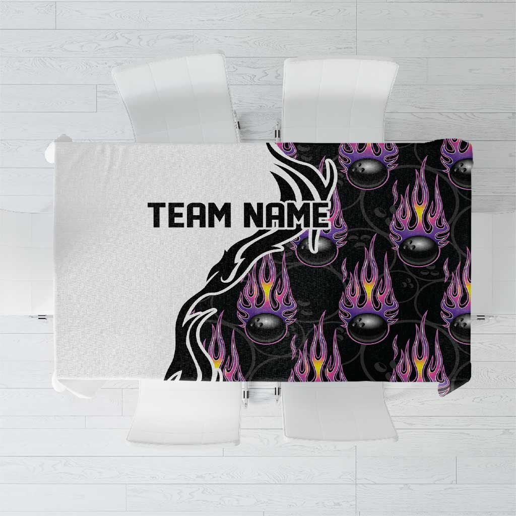 Personalized Bowling Flame Tablecloth Black and White Split Pattern and Purple Fireball Graphics - Wonder Print Shop