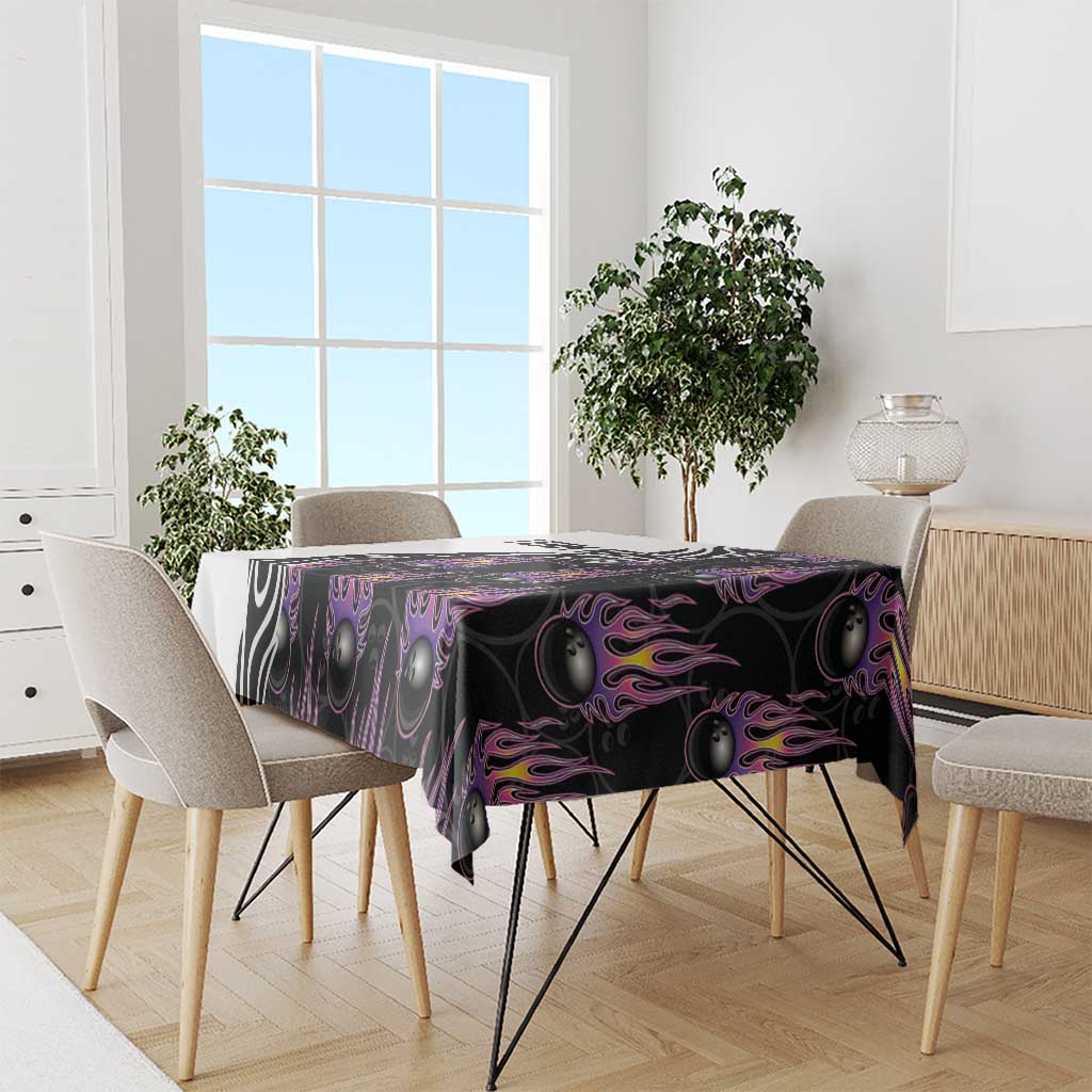 Personalized Bowling Flame Tablecloth Black and White Split Pattern and Purple Fireball Graphics - Wonder Print Shop