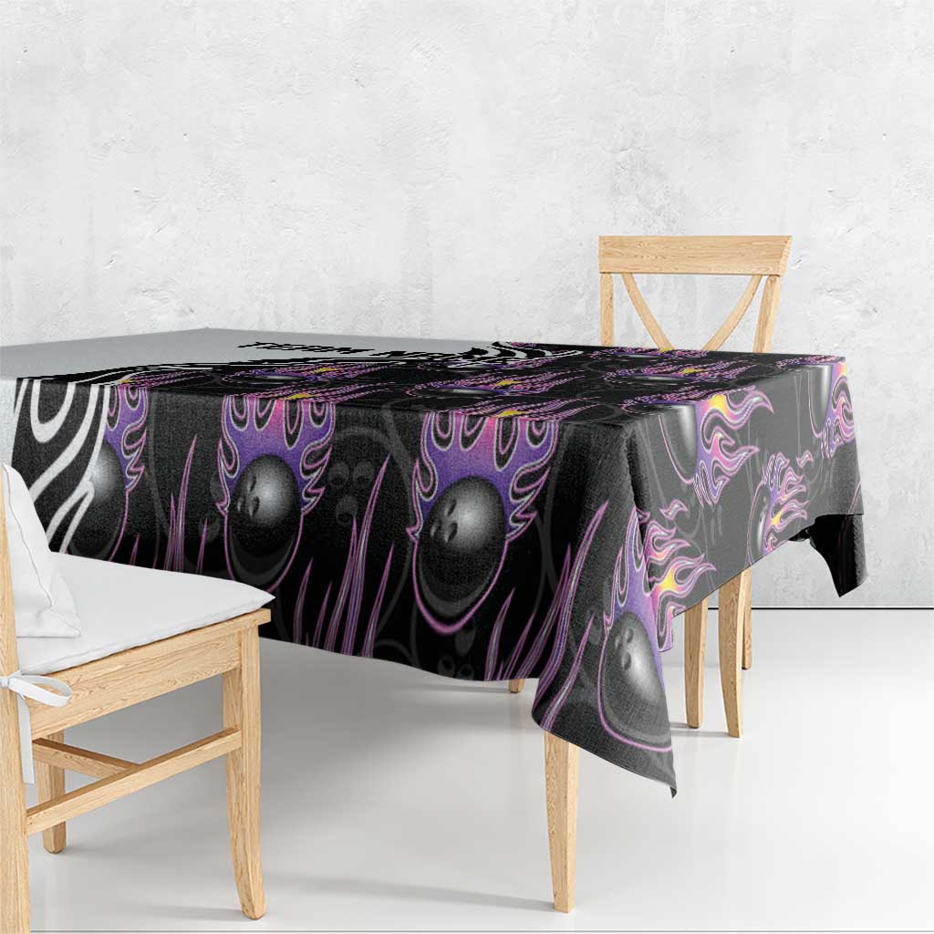 Personalized Bowling Flame Tablecloth Black and White Split Pattern and Purple Fireball Graphics - Wonder Print Shop