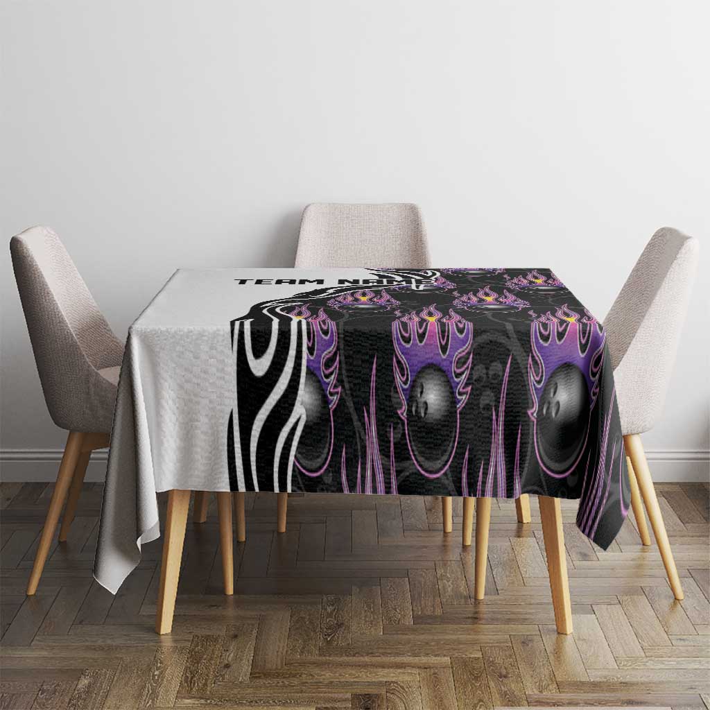 Personalized Bowling Flame Tablecloth Black and White Split Pattern and Purple Fireball Graphics - Wonder Print Shop