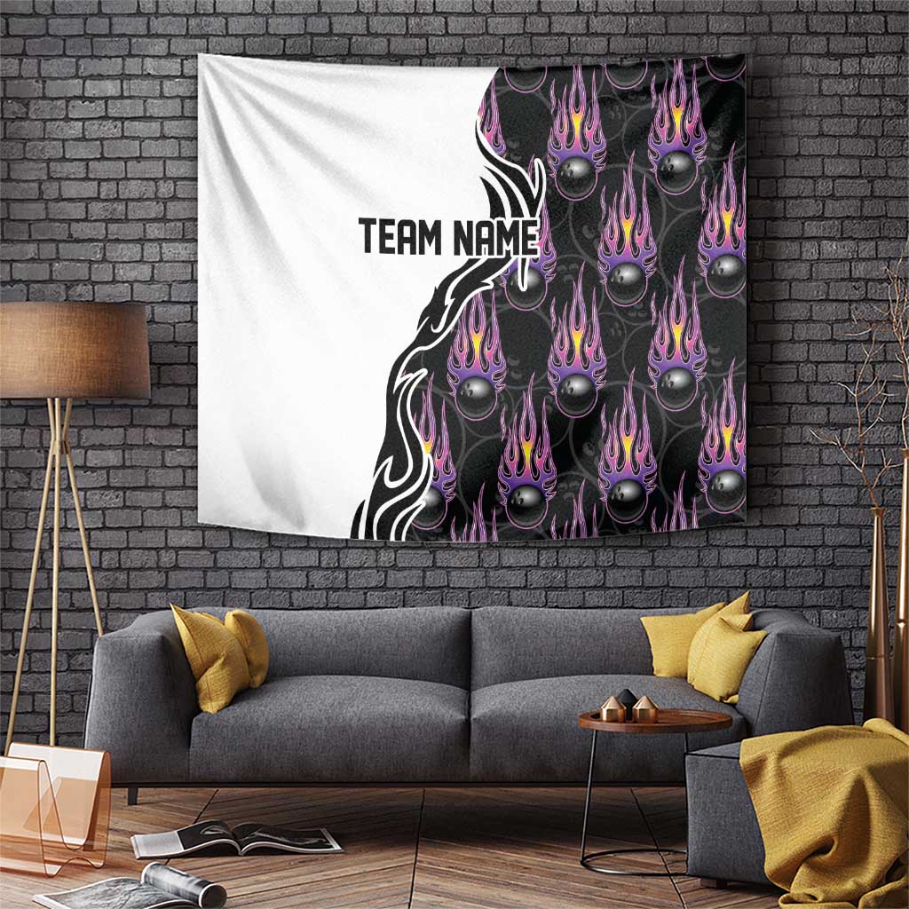 Personalized Bowling Flame Tapestry Black and White Split Pattern and Purple Fireball Graphics - Wonder Print Shop