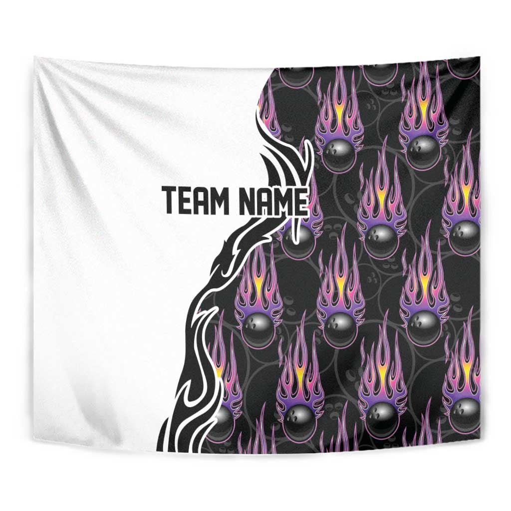 Personalized Bowling Flame Tapestry Black and White Split Pattern and Purple Fireball Graphics - Wonder Print Shop