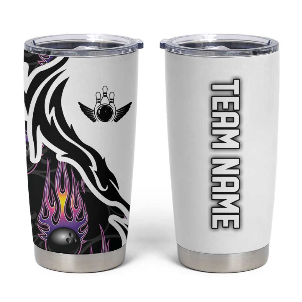Personalized Bowling Flame Tumbler Cup Black and White Split Pattern and Purple Fireball Graphics - Wonder Print Shop