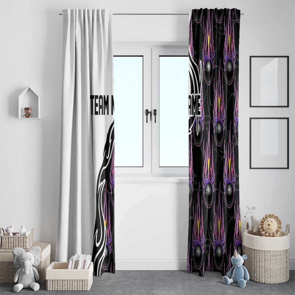 Personalized Bowling Flame Window Curtain Black and White Split Pattern and Purple Fireball Graphics - Wonder Print Shop