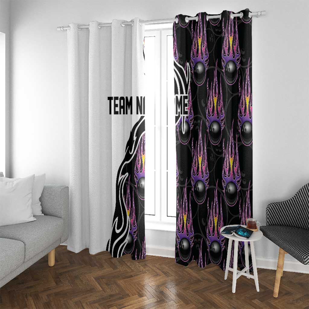 Personalized Bowling Flame Window Curtain Black and White Split Pattern and Purple Fireball Graphics - Wonder Print Shop