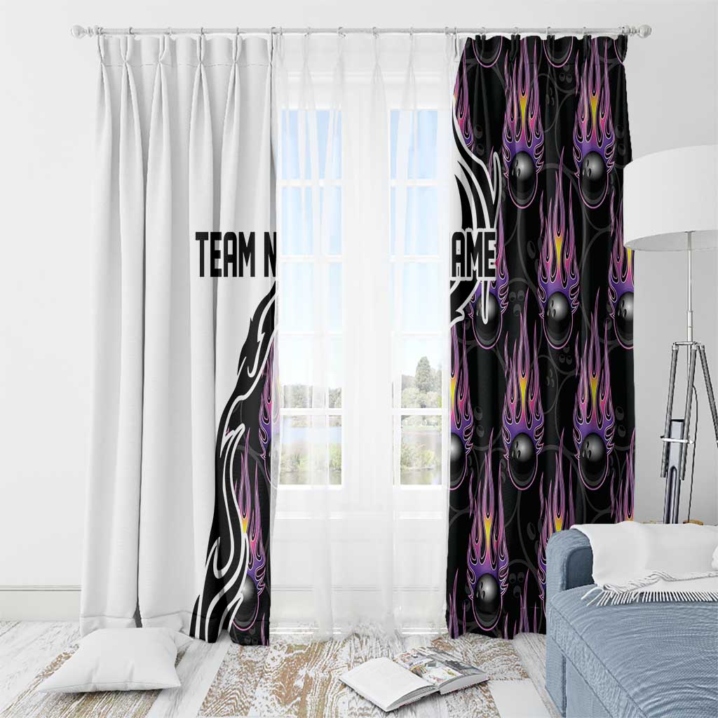 Personalized Bowling Flame Window Curtain Black and White Split Pattern and Purple Fireball Graphics - Wonder Print Shop