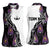 Personalized Bowling Flame Women Sleeveless Polo Shirt Black and White Split Pattern and Purple Fireball Graphics - Wonder Print Shop