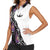 Personalized Bowling Flame Women Sleeveless Polo Shirt Black and White Split Pattern and Purple Fireball Graphics - Wonder Print Shop
