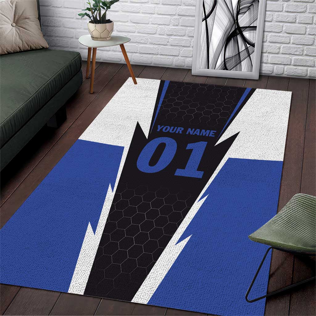 Personalized Bass Fishing Area Rug Jumping Fish and Blue White Lightning Pattern Design - Wonder Print Shop