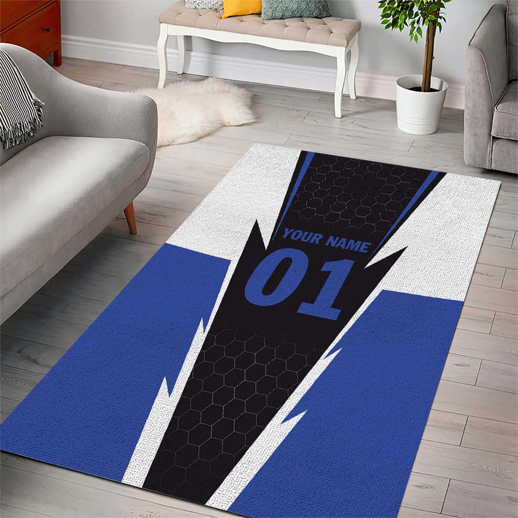 Personalized Bass Fishing Area Rug Jumping Fish and Blue White Lightning Pattern Design - Wonder Print Shop
