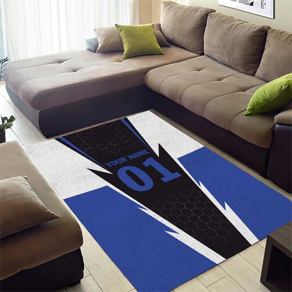 Personalized Bass Fishing Area Rug Jumping Fish and Blue White Lightning Pattern Design - Wonder Print Shop