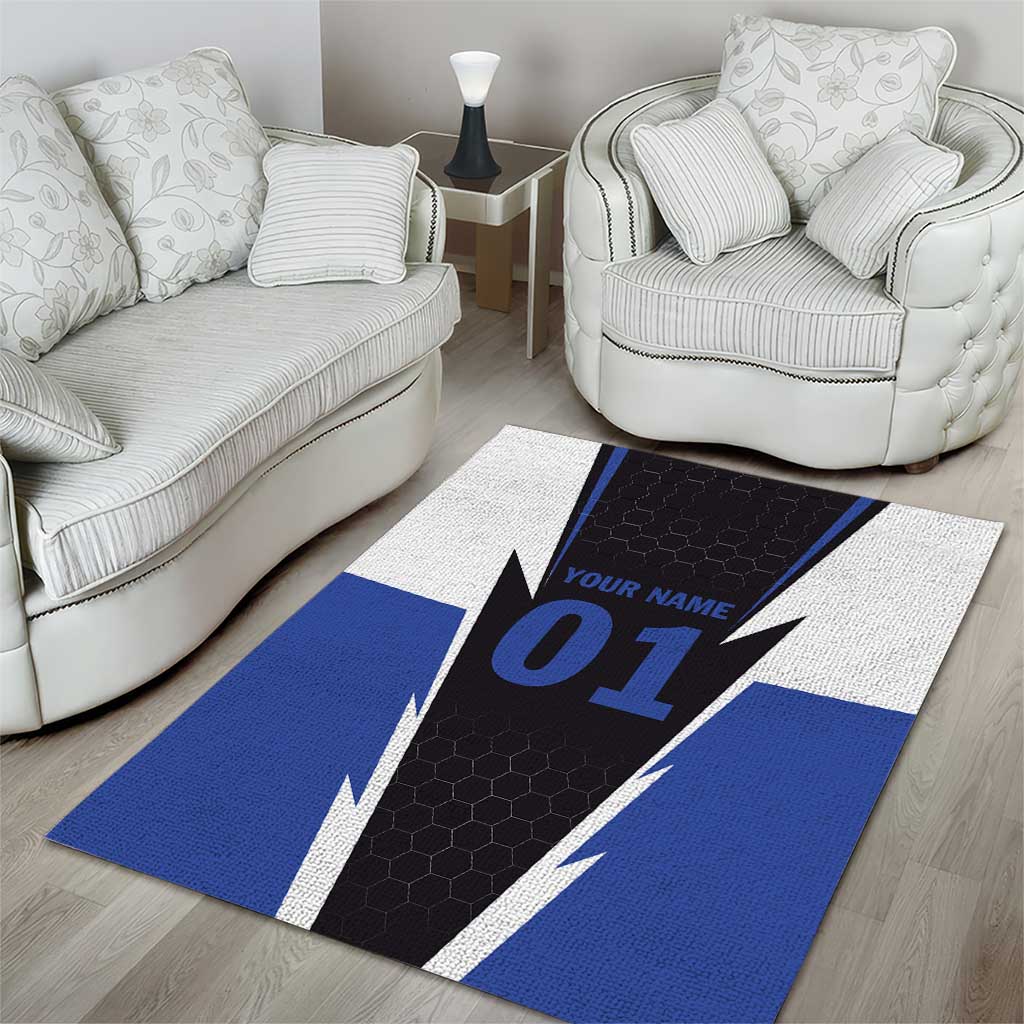Personalized Bass Fishing Area Rug Jumping Fish and Blue White Lightning Pattern Design - Wonder Print Shop