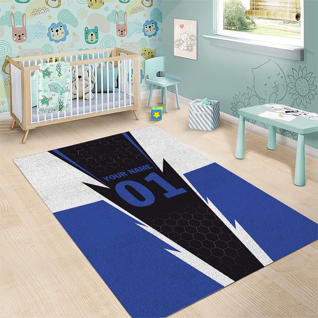 Personalized Bass Fishing Area Rug Jumping Fish and Blue White Lightning Pattern Design - Wonder Print Shop