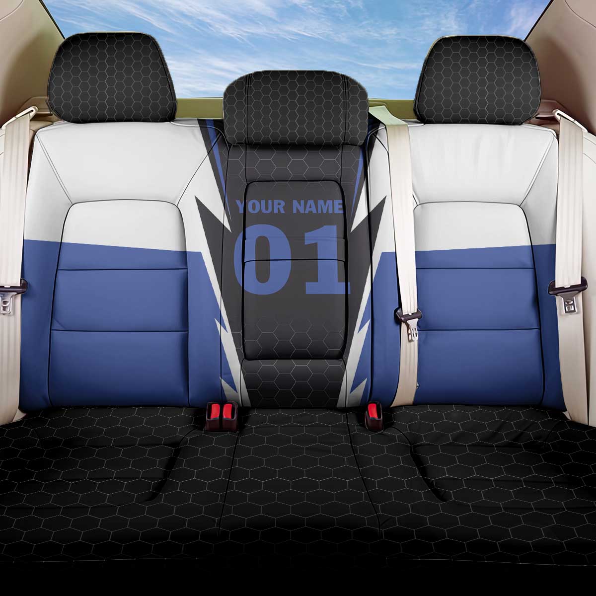 Personalized Bass Fishing Back Car Seat Cover Jumping Fish and Blue White Lightning Pattern Design - Wonder Print Shop