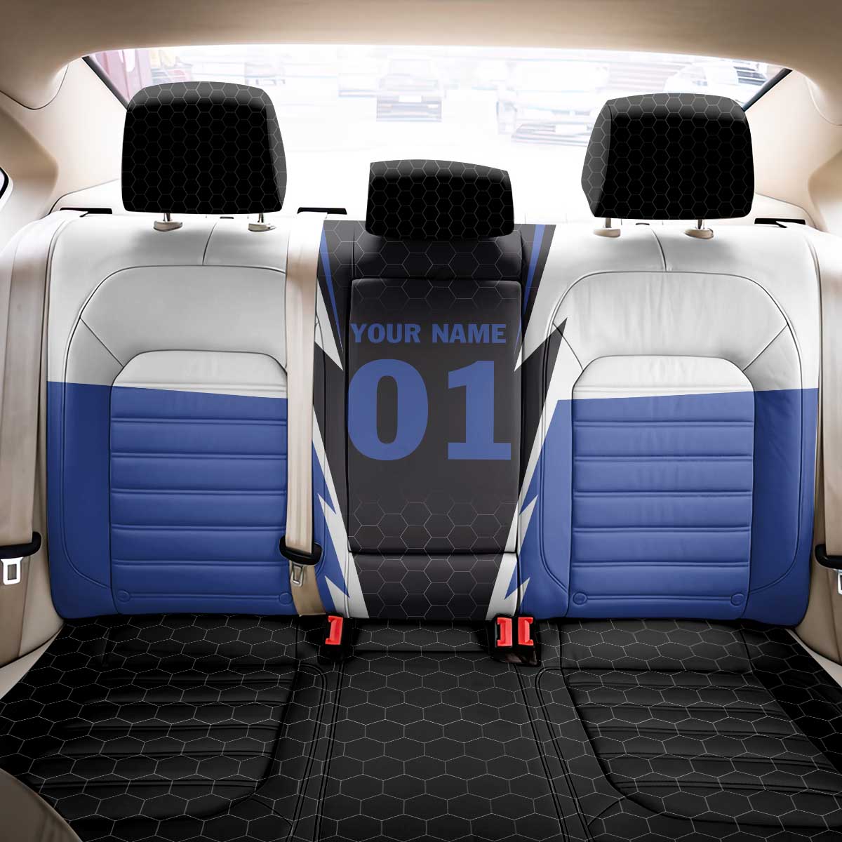 Personalized Bass Fishing Back Car Seat Cover Jumping Fish and Blue White Lightning Pattern Design - Wonder Print Shop