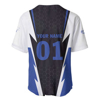 Personalized Bass Fishing Baseball Jersey Jumping Fish and Blue White Lightning Pattern Design - Wonder Print Shop