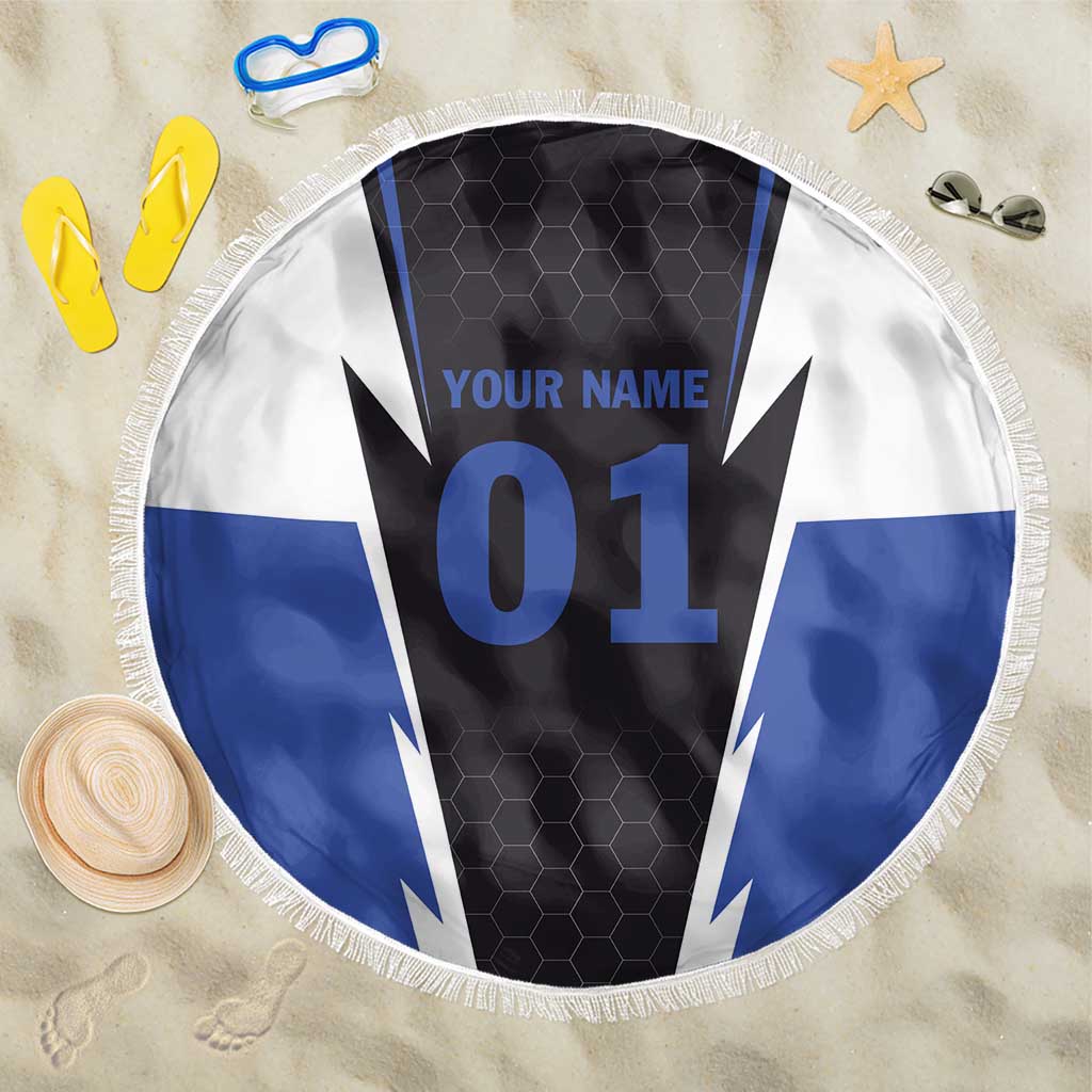 Personalized Bass Fishing Beach Blanket Jumping Fish and Blue White Lightning Pattern Design - Wonder Print Shop