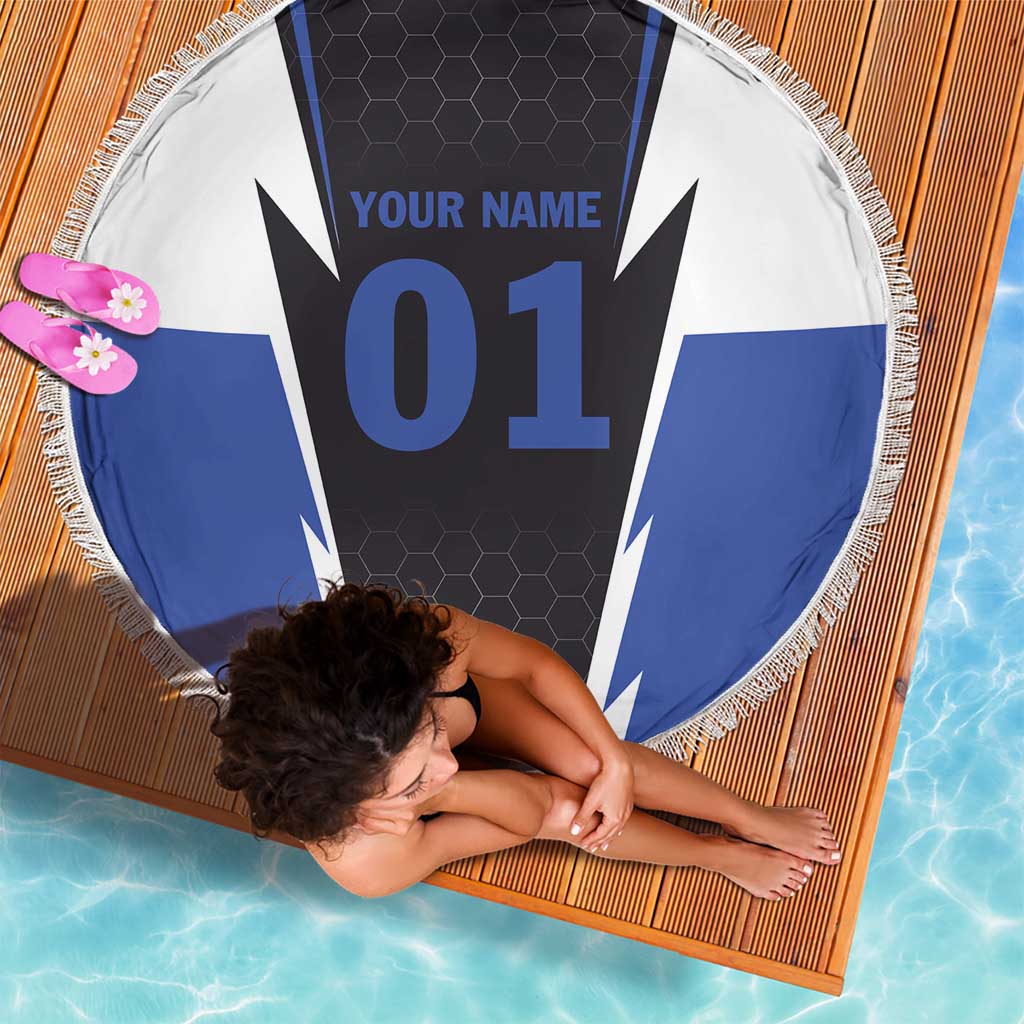 Personalized Bass Fishing Beach Blanket Jumping Fish and Blue White Lightning Pattern Design - Wonder Print Shop