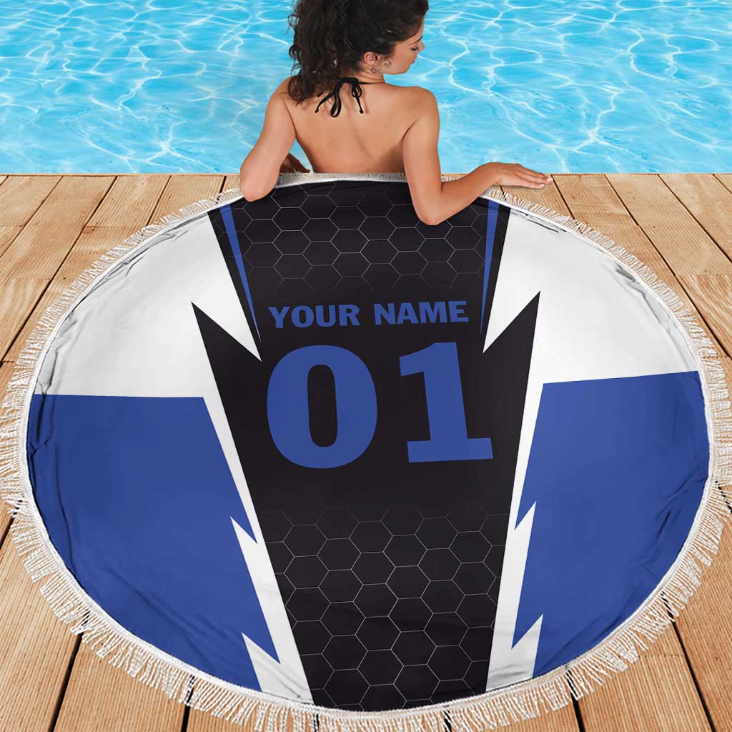 Personalized Bass Fishing Beach Blanket Jumping Fish and Blue White Lightning Pattern Design - Wonder Print Shop