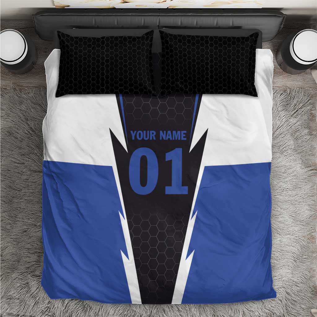 Personalized Bass Fishing Bedding Set Jumping Fish and Blue White Lightning Pattern Design - Wonder Print Shop
