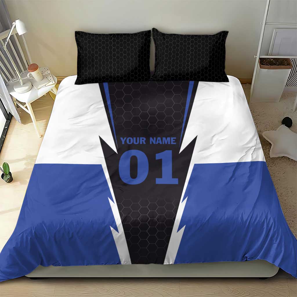 Personalized Bass Fishing Bedding Set Jumping Fish and Blue White Lightning Pattern Design - Wonder Print Shop
