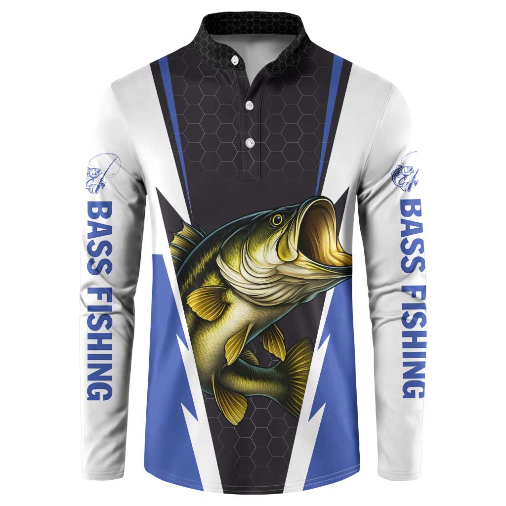 Personalized Bass Fishing Button Sweatshirt Jumping Fish and Blue White Lightning Pattern Design - Wonder Print Shop