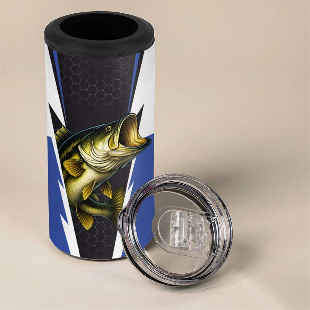 Personalized Bass Fishing 4 in 1 Can Cooler Tumbler Jumping Fish and Blue White Lightning Pattern Design - Wonder Print Shop