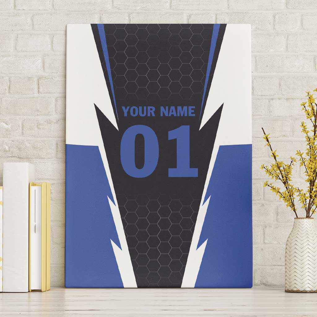 Personalized Bass Fishing Canvas Wall Art Jumping Fish and Blue White Lightning Pattern Design - Wonder Print Shop