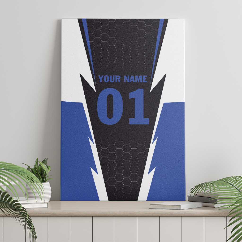 Personalized Bass Fishing Canvas Wall Art Jumping Fish and Blue White Lightning Pattern Design - Wonder Print Shop