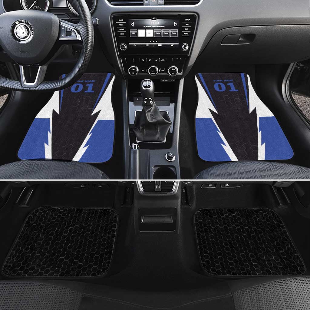 Personalized Bass Fishing Car Mats Jumping Fish and Blue White Lightning Pattern Design - Wonder Print Shop