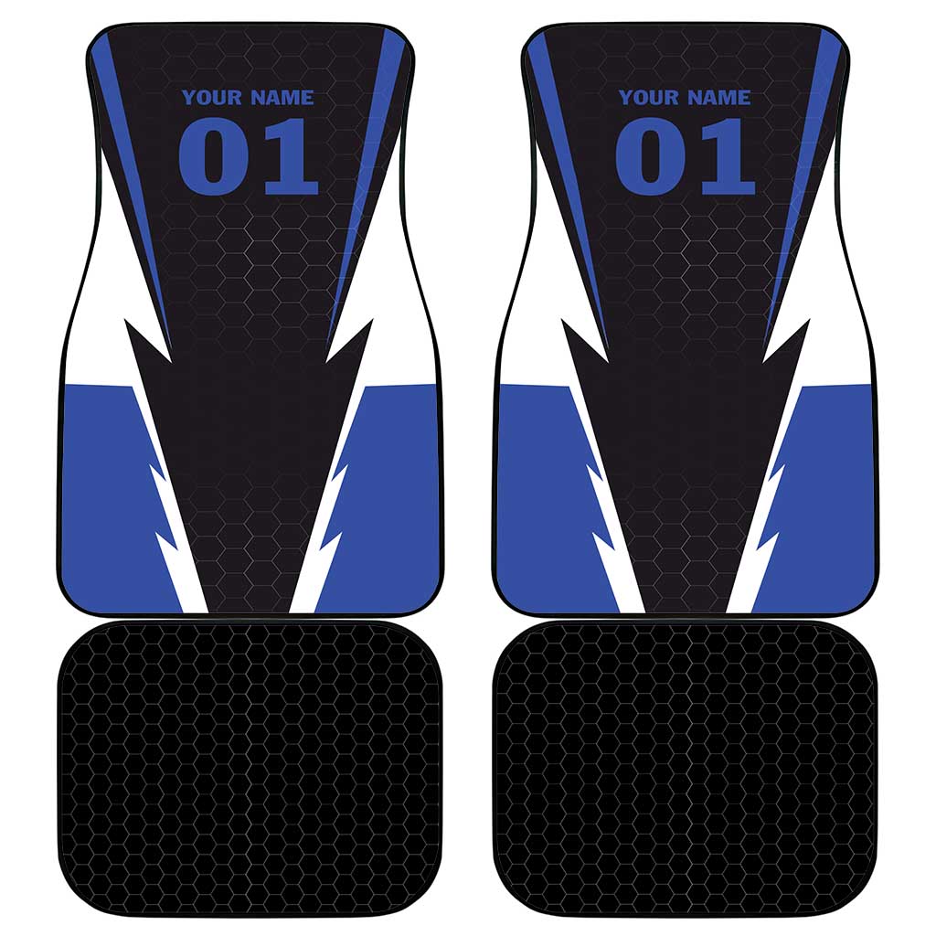 Personalized Bass Fishing Car Mats Jumping Fish and Blue White Lightning Pattern Design - Wonder Print Shop
