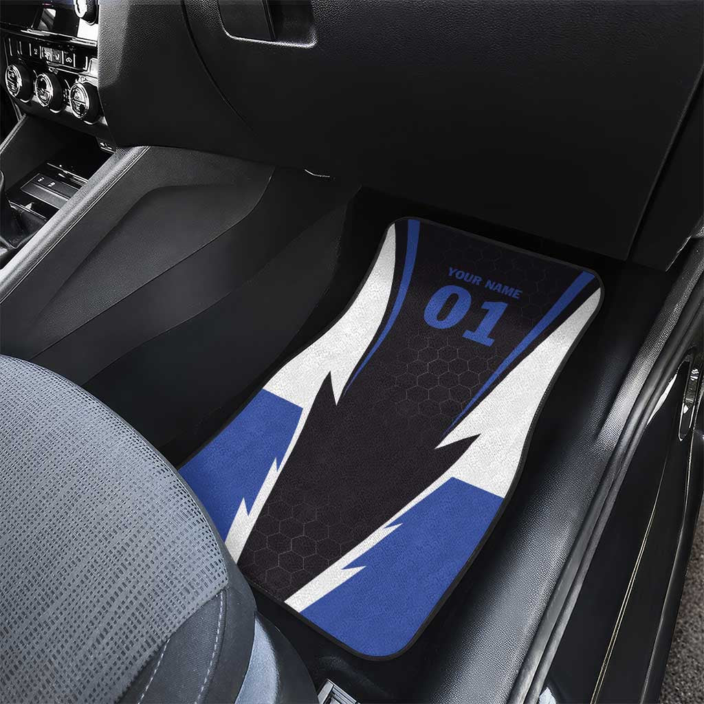 Personalized Bass Fishing Car Mats Jumping Fish and Blue White Lightning Pattern Design - Wonder Print Shop
