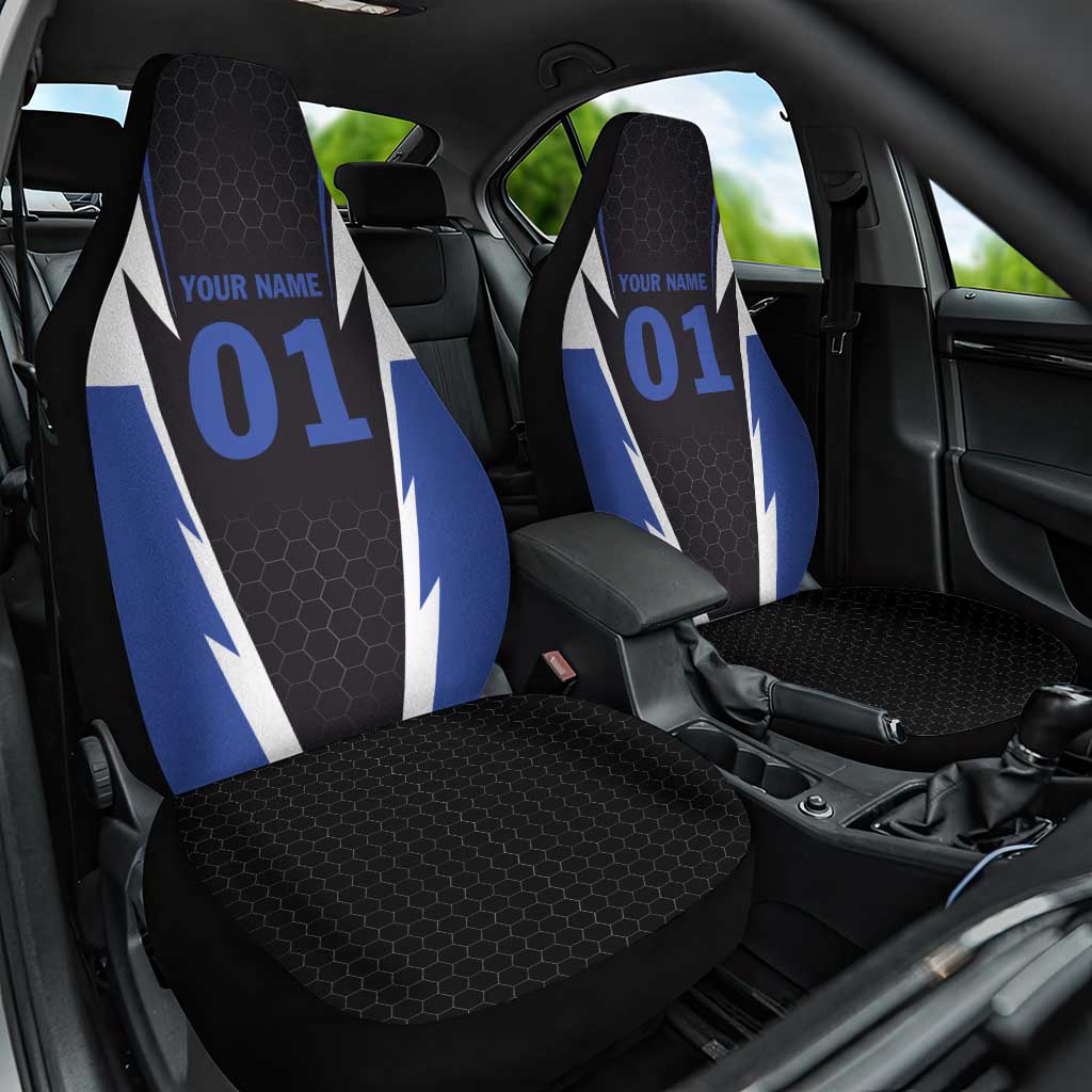 Personalized Bass Fishing Car Seat Cover Jumping Fish and Blue White Lightning Pattern Design - Wonder Print Shop