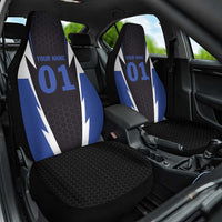 Personalized Bass Fishing Car Seat Cover Jumping Fish and Blue White Lightning Pattern Design - Wonder Print Shop