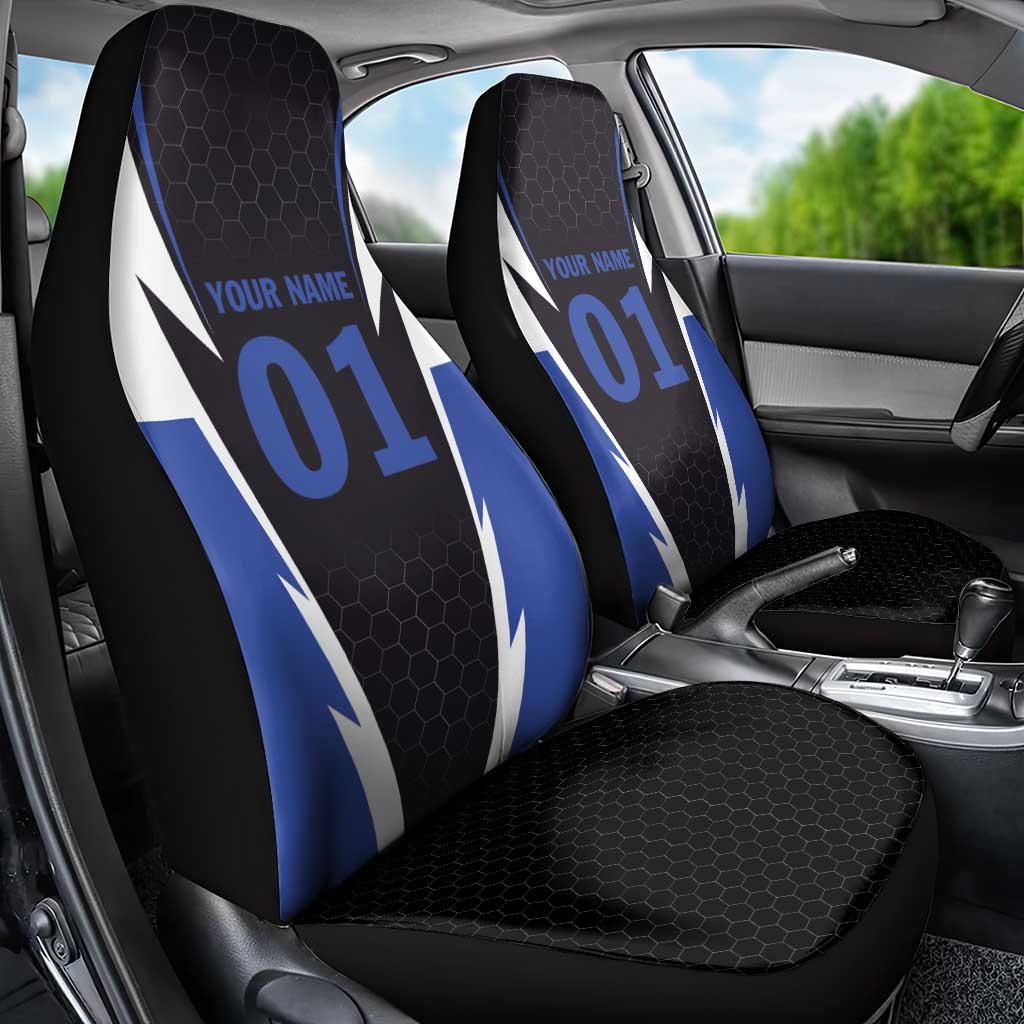 Personalized Bass Fishing Car Seat Cover Jumping Fish and Blue White Lightning Pattern Design - Wonder Print Shop