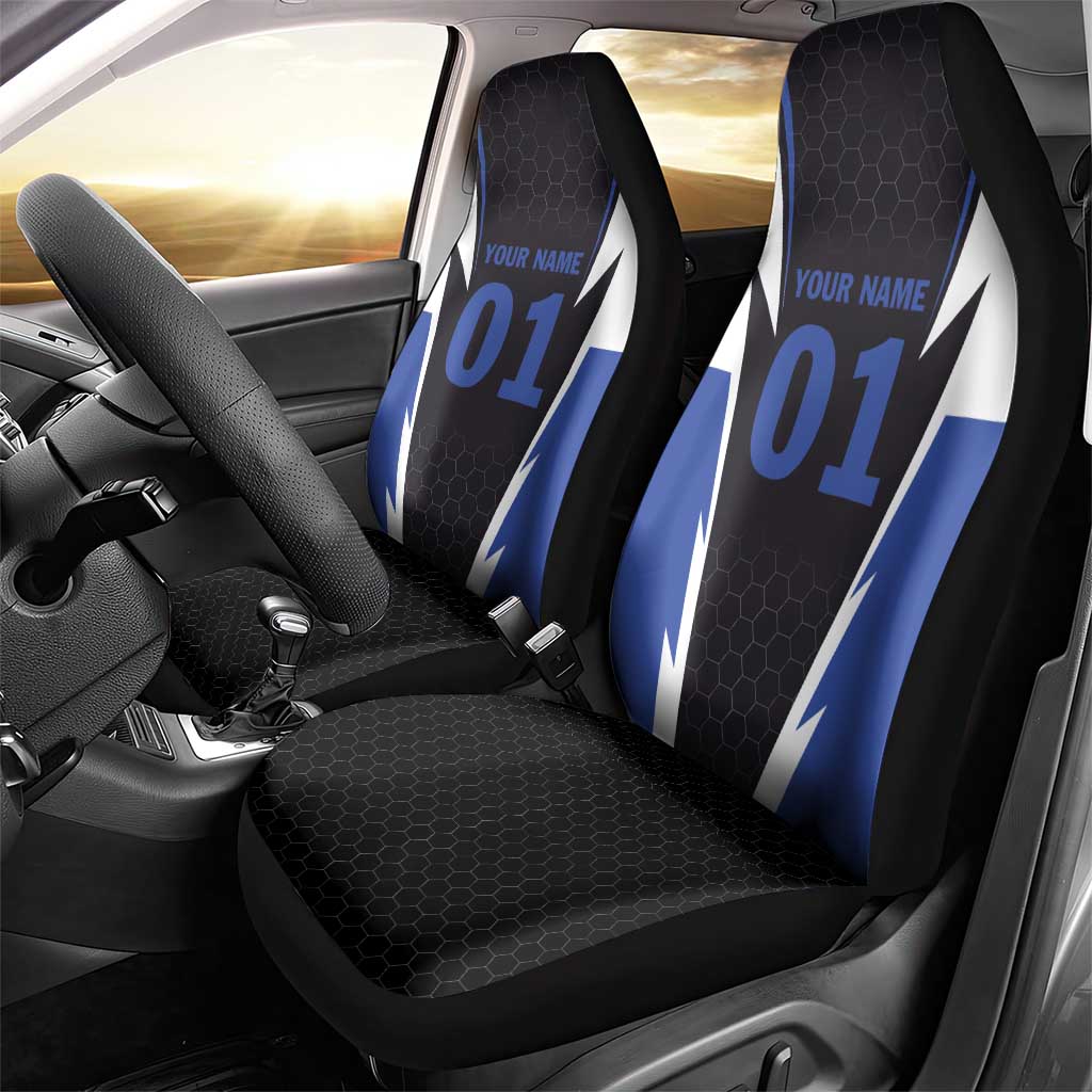 Personalized Bass Fishing Car Seat Cover Jumping Fish and Blue White Lightning Pattern Design - Wonder Print Shop