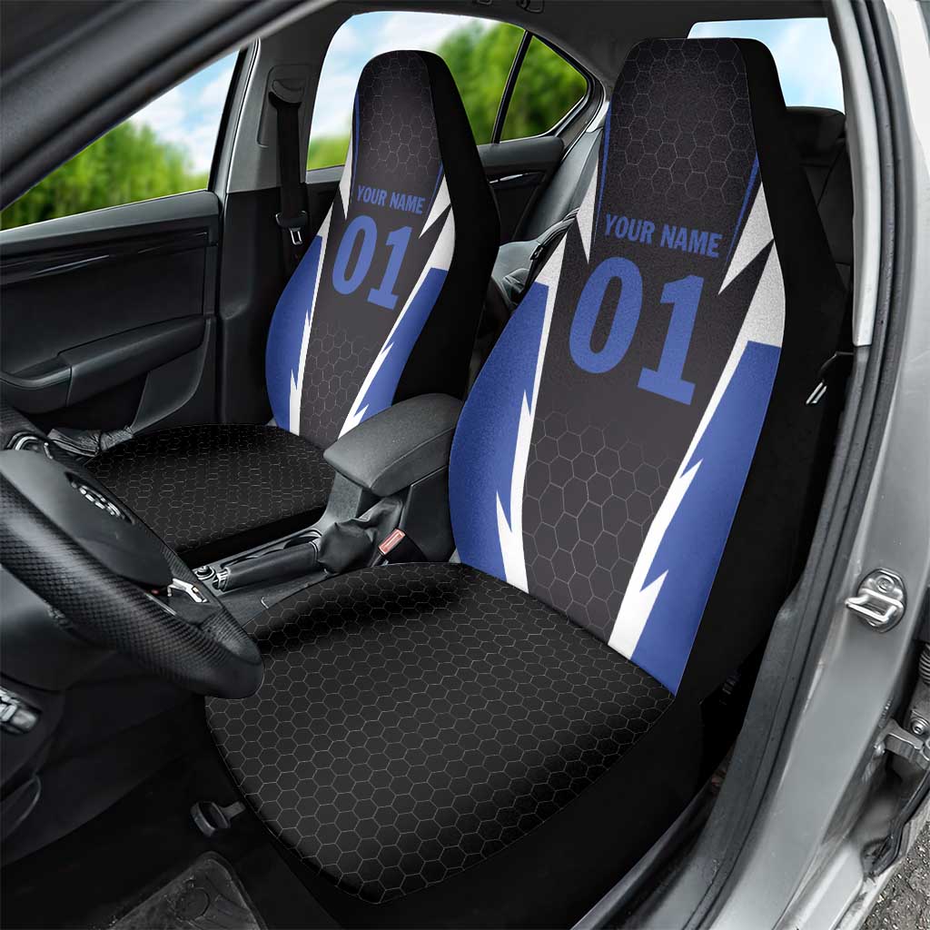 Personalized Bass Fishing Car Seat Cover Jumping Fish and Blue White Lightning Pattern Design - Wonder Print Shop